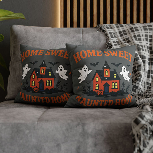 Halloween Themed Square Pillowcase, Home Sweet Haunted Home Decor