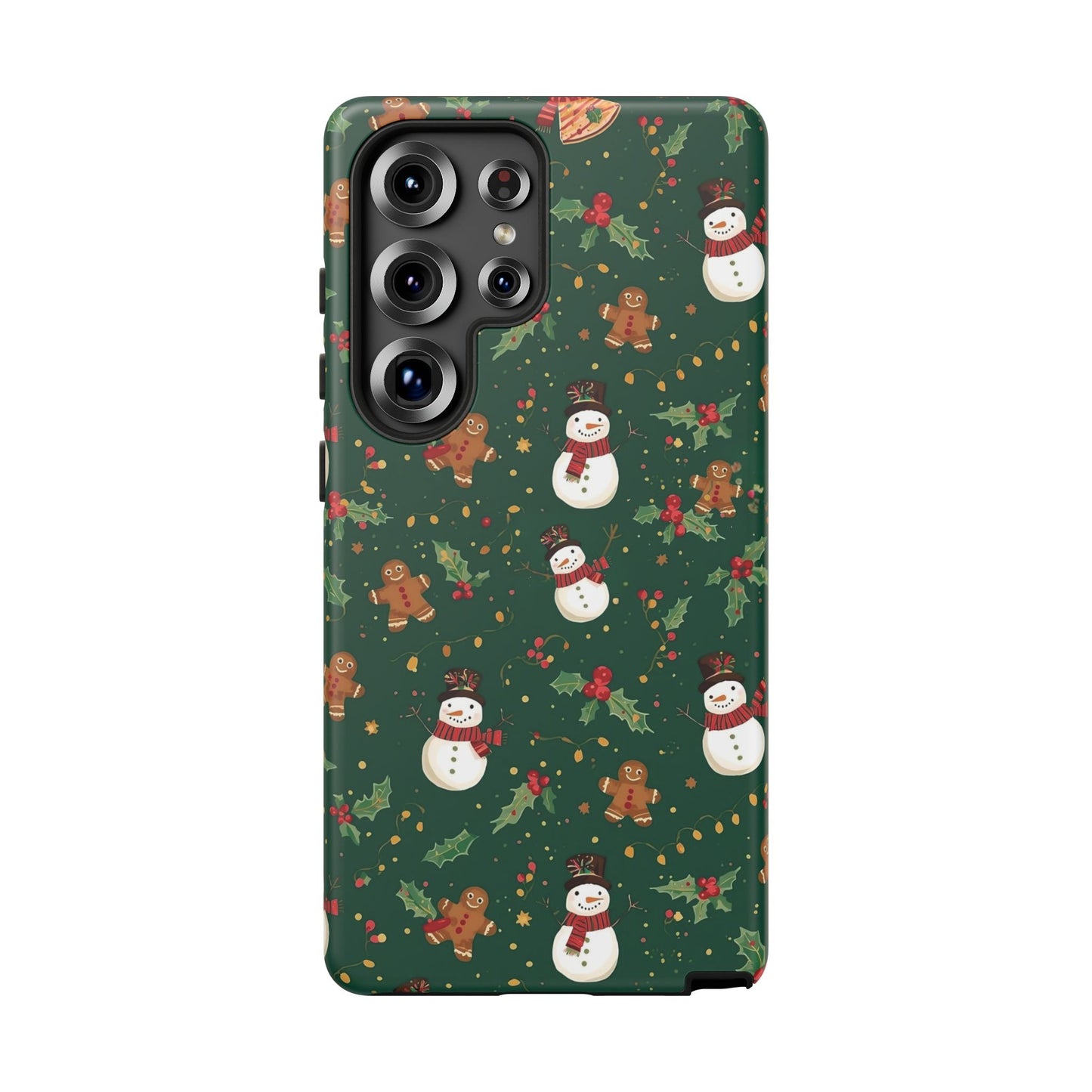 Christmas Phone Case with Snowmen and Gingerbread Design, Dual Layer Phone Case for Iphone 17, 16, 15, 14, 13, 12, 11 & Samsung