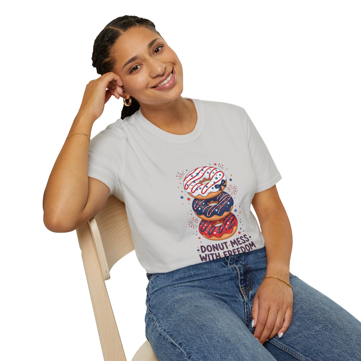 Donut Mess With Freedom T-Shirt — Patriotic Donut Stack 4th of July Tee