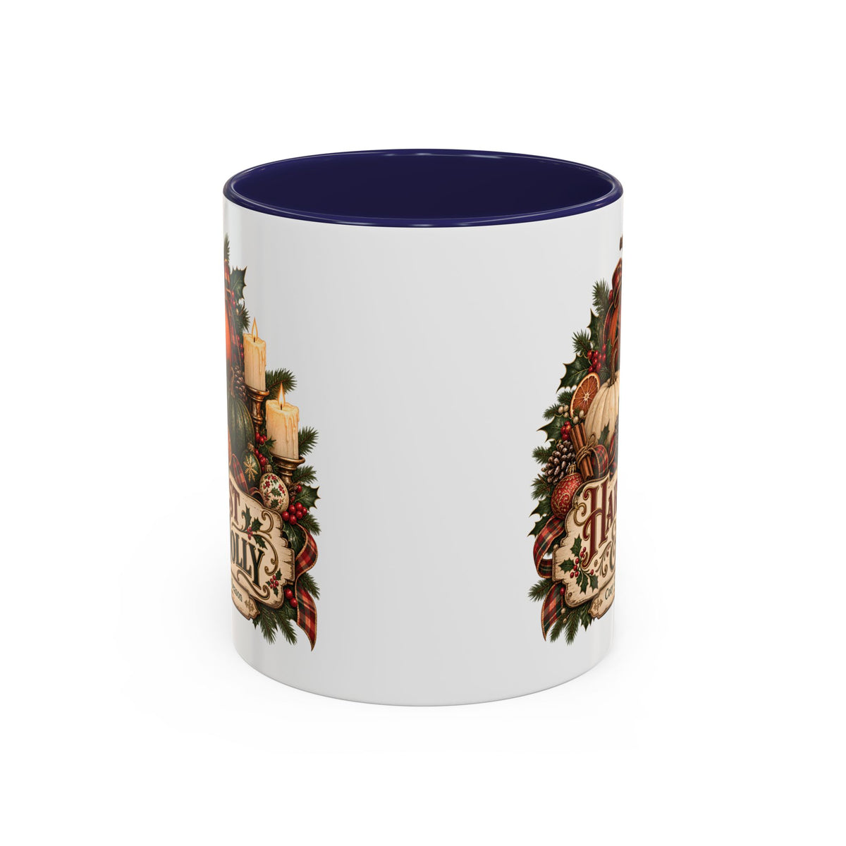 Harvest & Holly Accent Coffee Mug - Vintage Christmas Holiday Mug (11 oz)