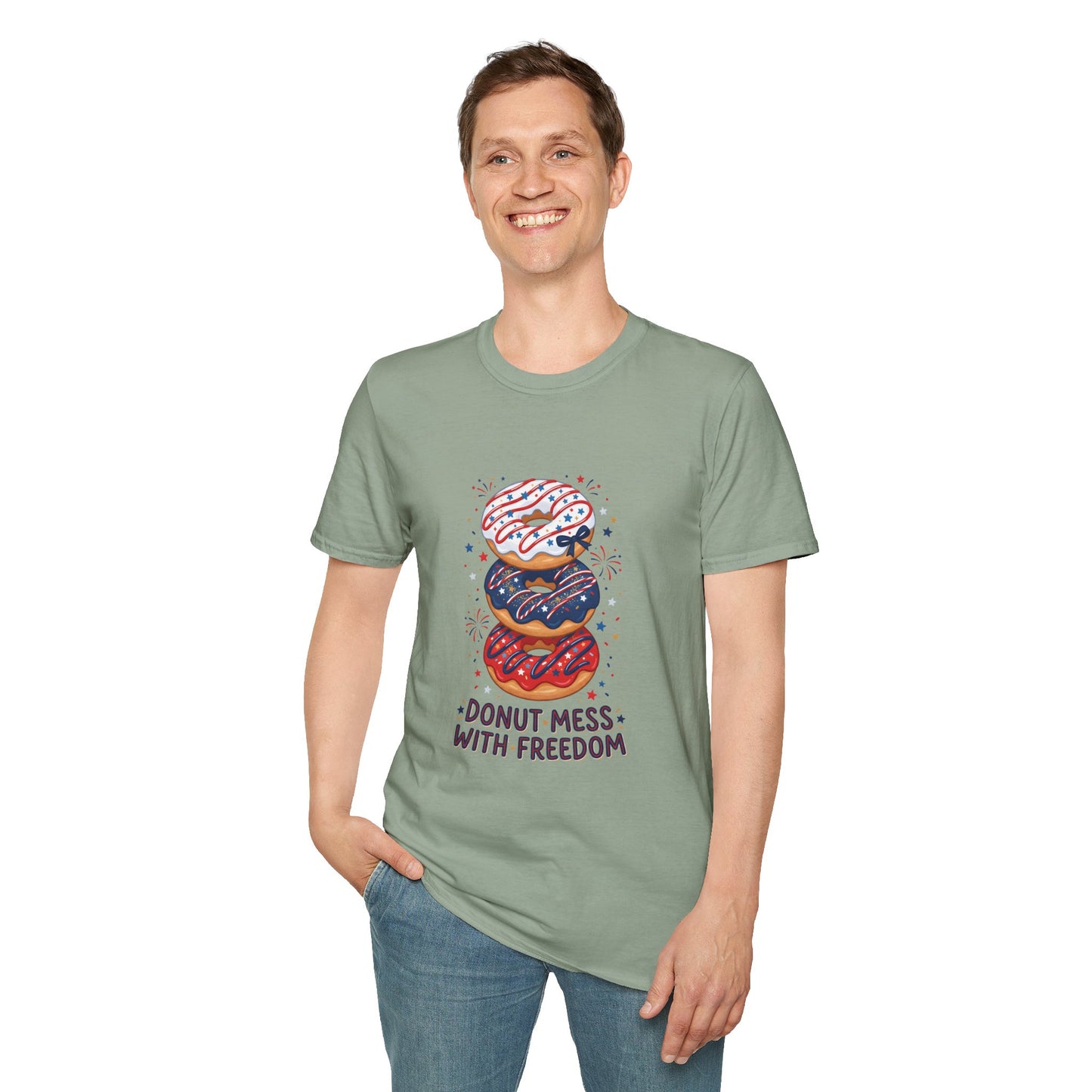 Donut Mess With Freedom T-Shirt — Patriotic Donut Stack 4th of July Tee