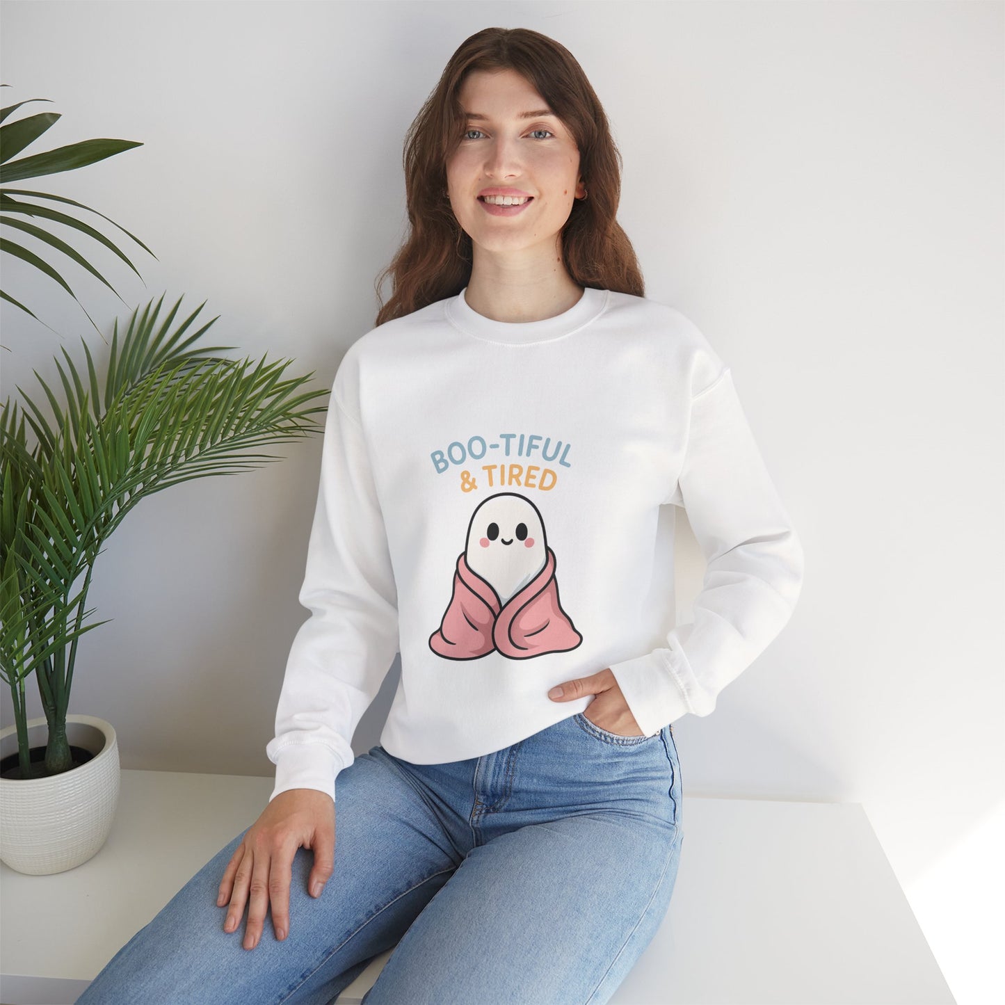 Boo-tiful & Tired Sweatshirt, Halloween-Themed Design
