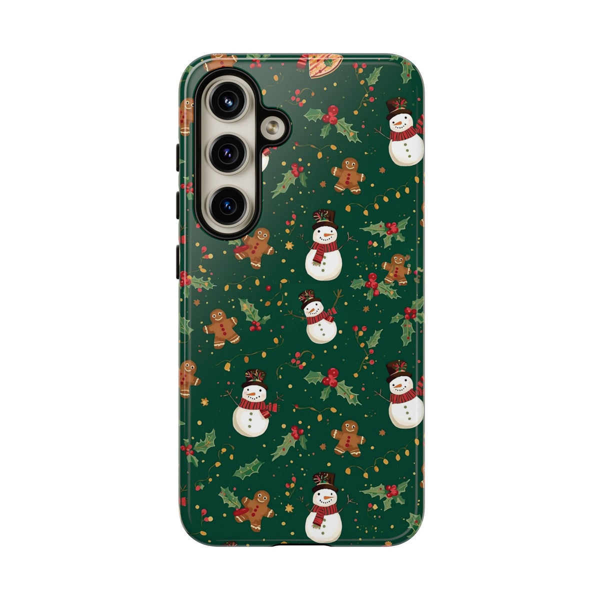 Christmas Phone Case with Snowmen and Gingerbread Design, Dual Layer Phone Case for Iphone & Samsung