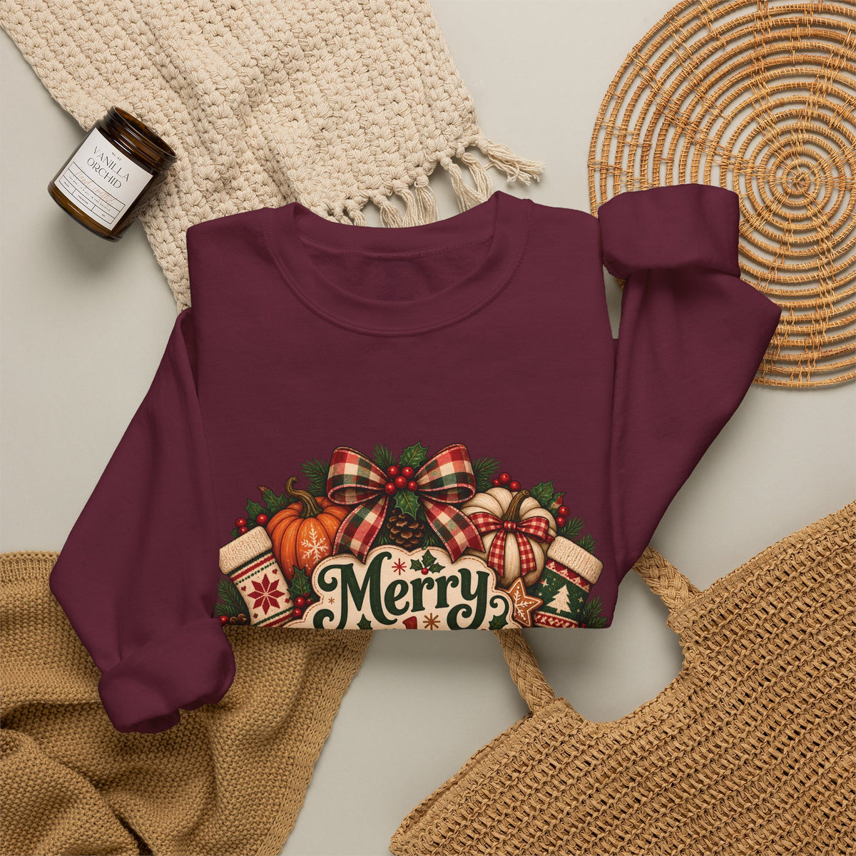 Merry Pumpkinmas Sweatshirt — Holiday Pumpkin Wreath Crewneck