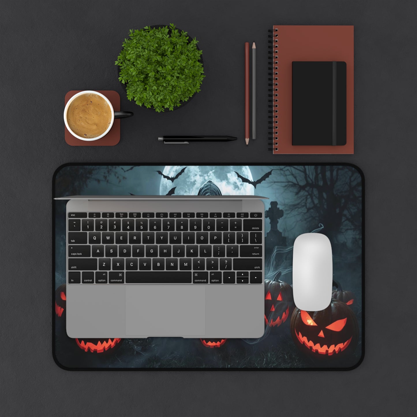 Spooky Halloween Desk Mat - Creepy Skull and Pumpkin Design, Office Decor, Gaming Mat, Halloween Gift, Ghostly Atmosphere