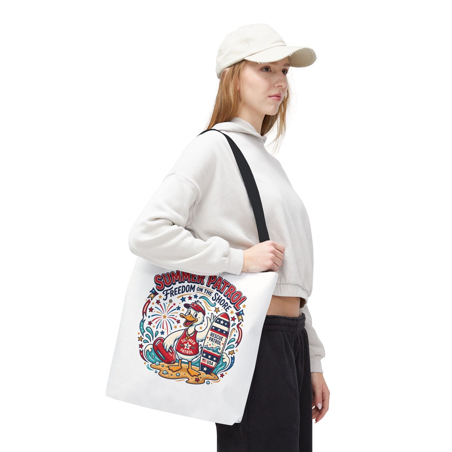 Summer Patrol Beach Tote Bag – 'Freedom on the Shore' Patriotic Design, 4th of July Gift