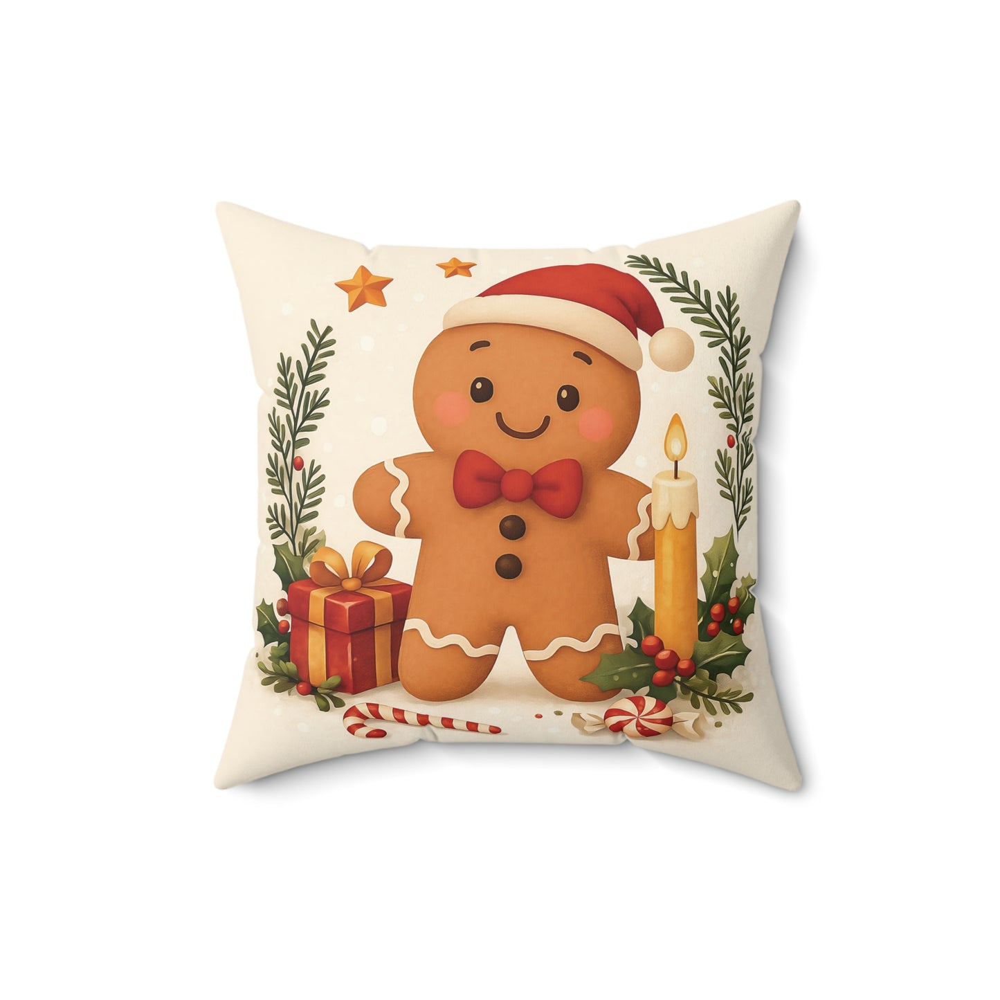 Cute Gingerbread Man Christmas Pillow — Holiday Decorative Throw Cushion