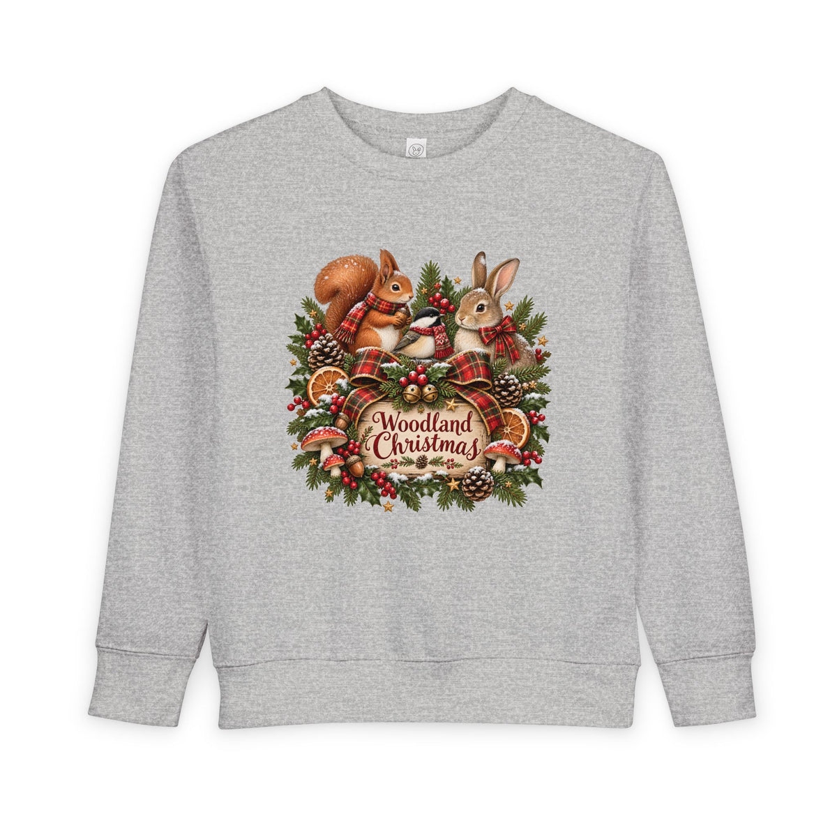 Woodland Christmas Toddler Sweatshirt — Cute Squirrel & Bunny Holiday Pullover