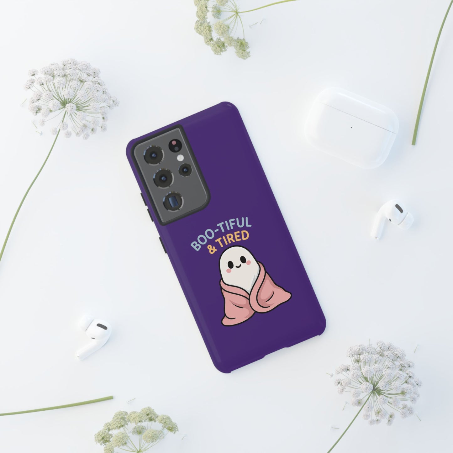 Boo-Tiful & Tired Phone Case, Halloween-Themed Design