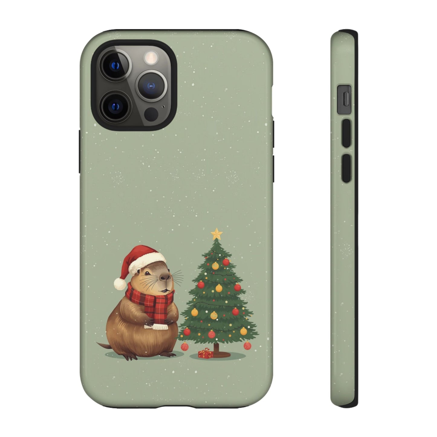 Christmas Phone Case with Capybara Design, Dual Layer Protective Case for Iphone 17, 16, 15, 14, 13 & Samsung
