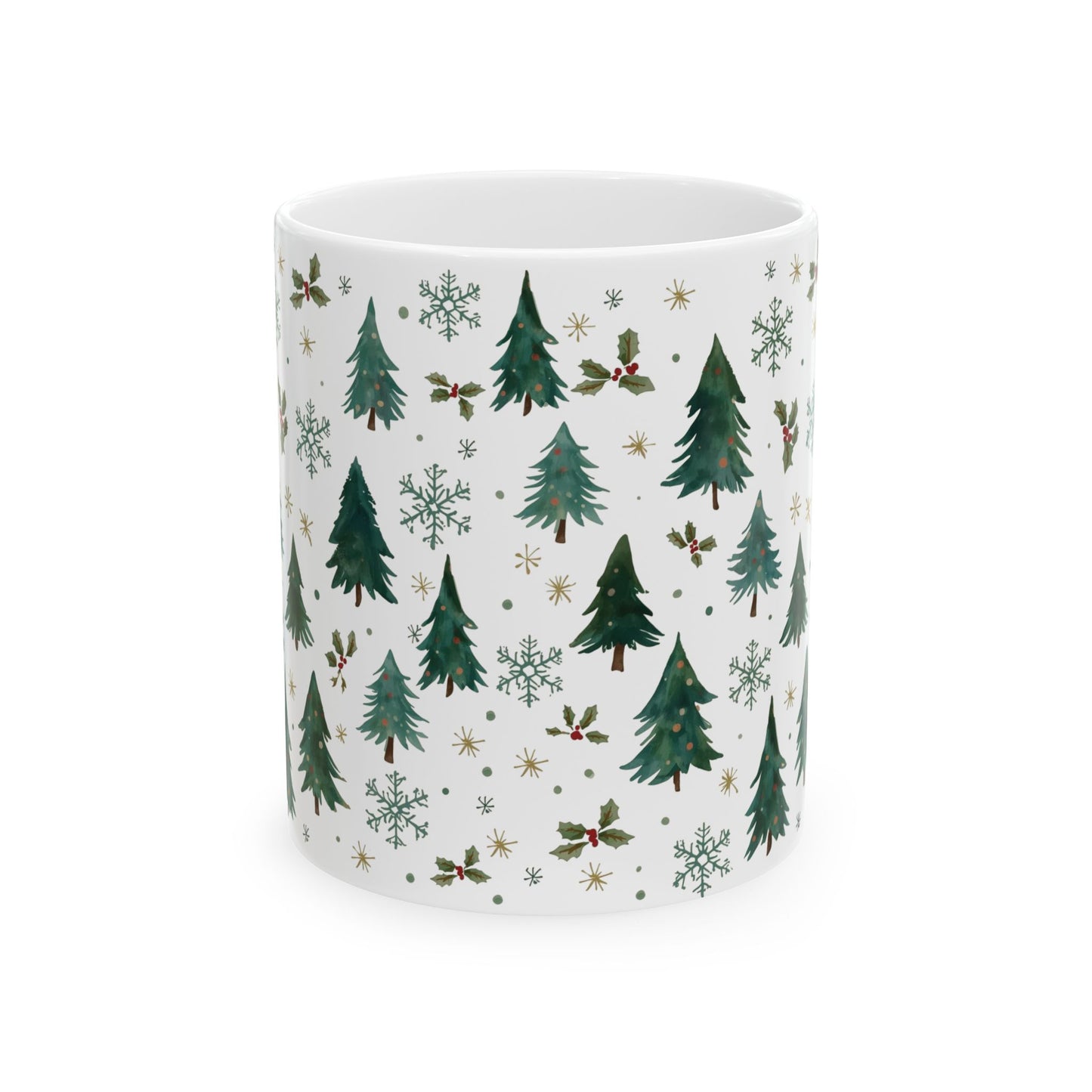 Christmas Ceramic Mug, Christmas Tree Themed Holiday Decor