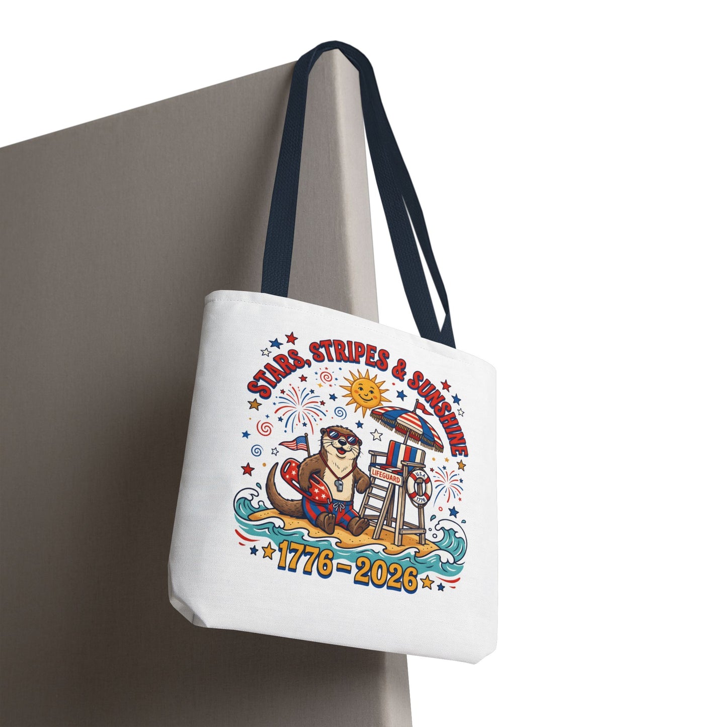 Stars, Stripes & Sunshine Tote Bag — 1776–2026 Patriotic Summer Beach Tote, 4th of July Tote