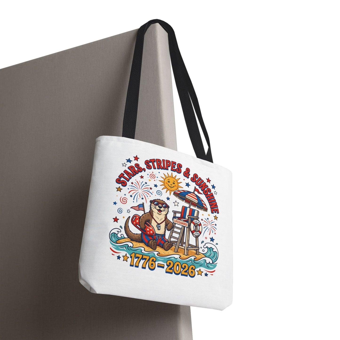 Stars, Stripes & Sunshine Tote Bag — 1776–2026 Patriotic Summer Beach Tote, 4th of July Tote