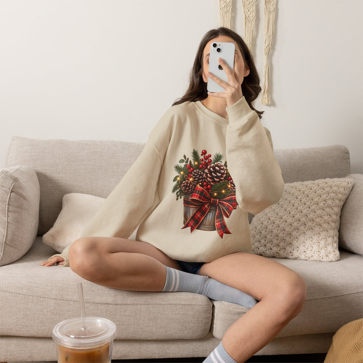 Christmas Pinecone Basket Crewneck Sweatshirt