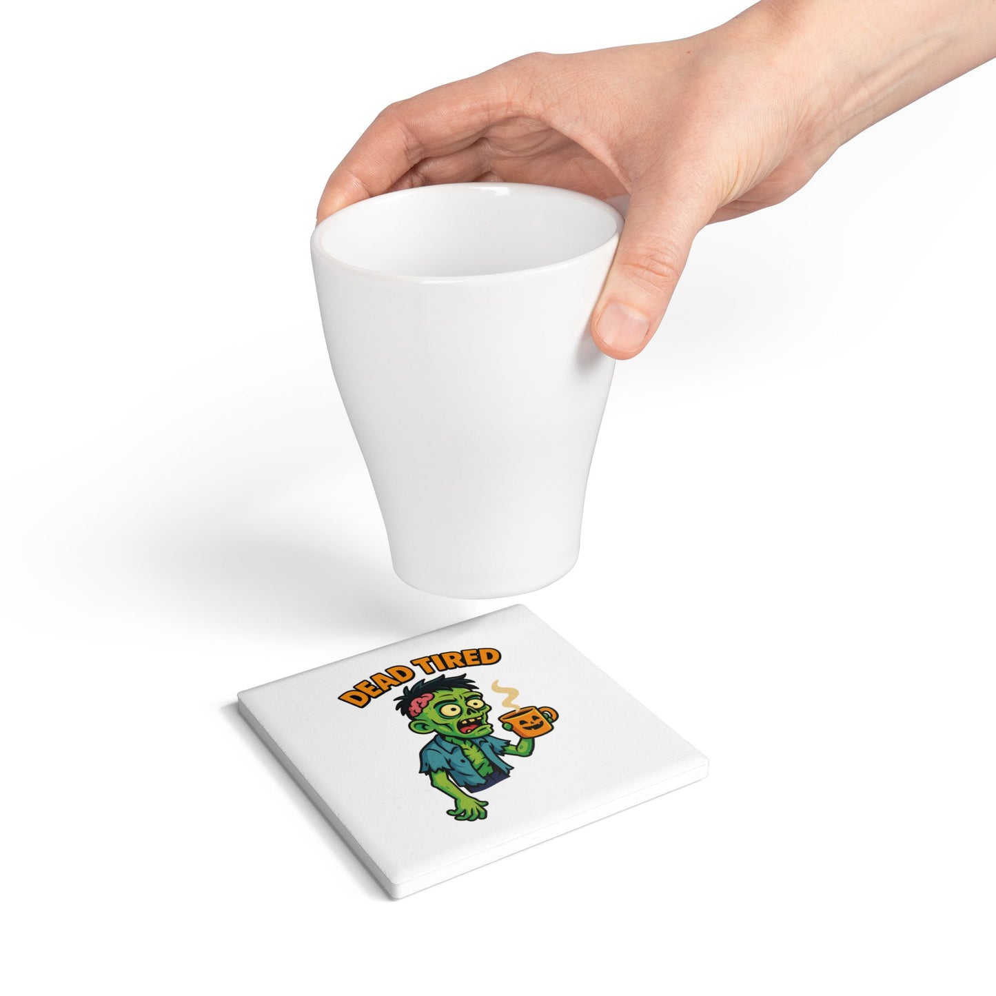 Funny Zombie Ceramic Coaster - Dead Tired Halloween Decor