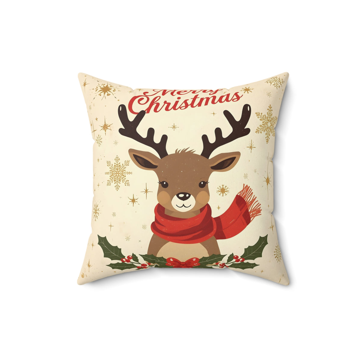 Christmas Reindeer Decorative Pillow - Cute Holiday Throw Cushion with 'Merry Christmas' Design
