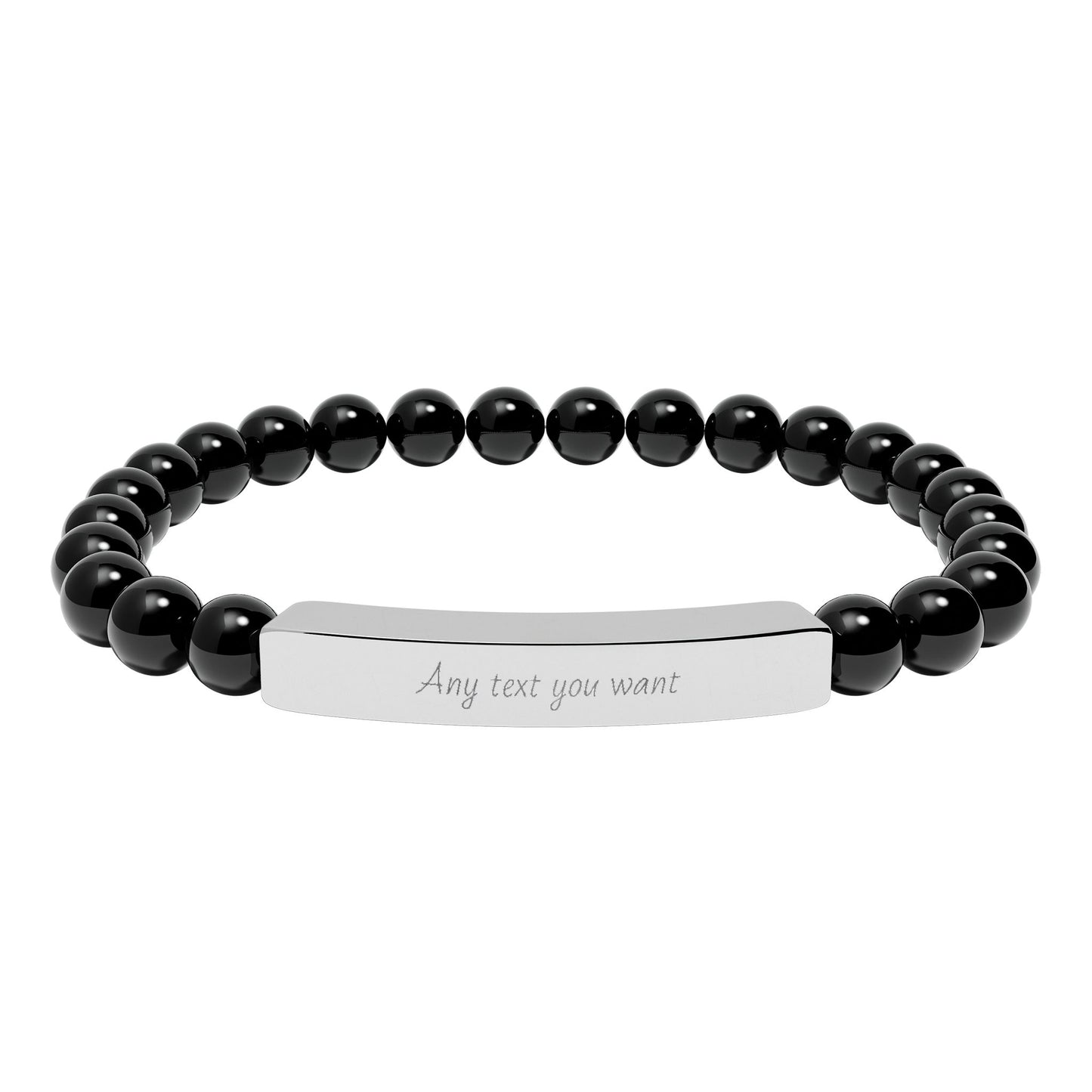 Engravable Natural Stone Bead Stretch Bracelet — Personalized Bar Bracelet for Mother's Day | Valentine's Day