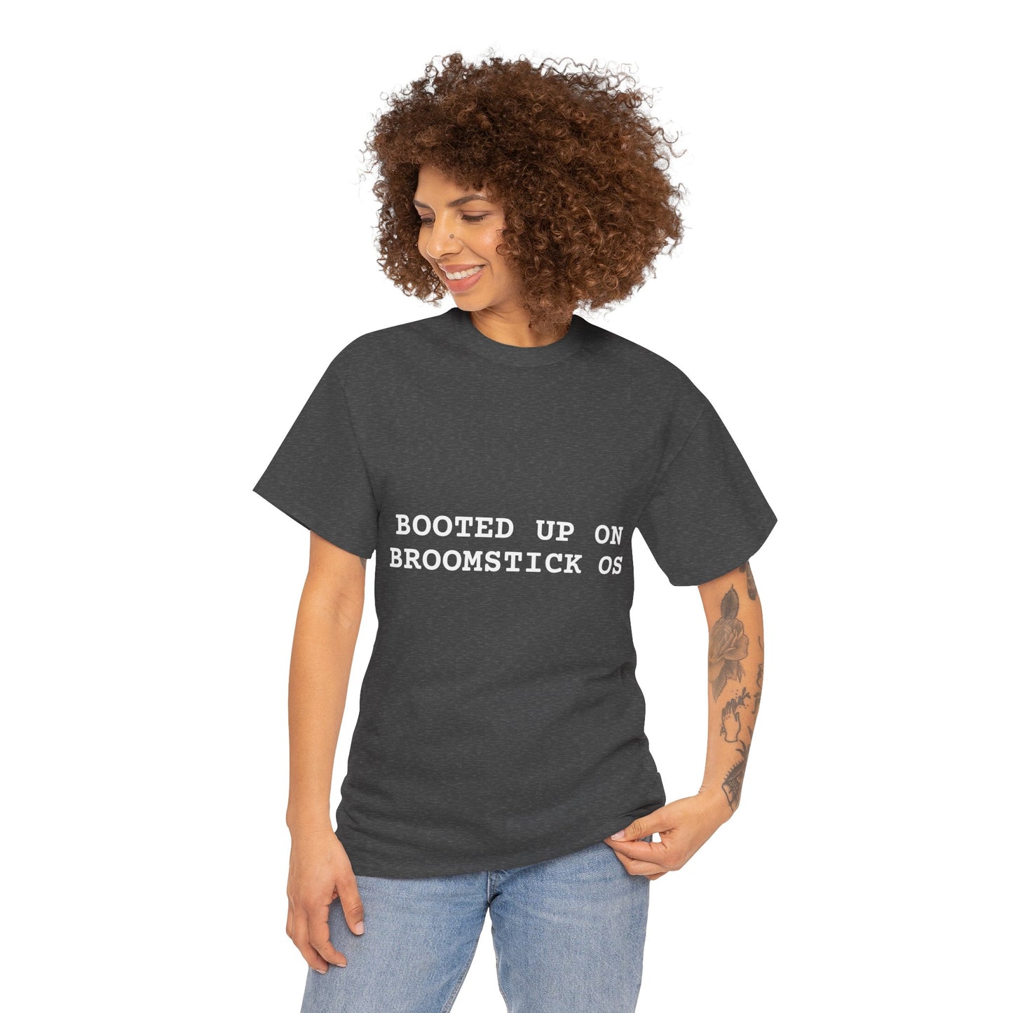 Broomstick OS Tee, Funny Graphic Tee for Tech Lovers, Unisex Cotton T-Shirt
