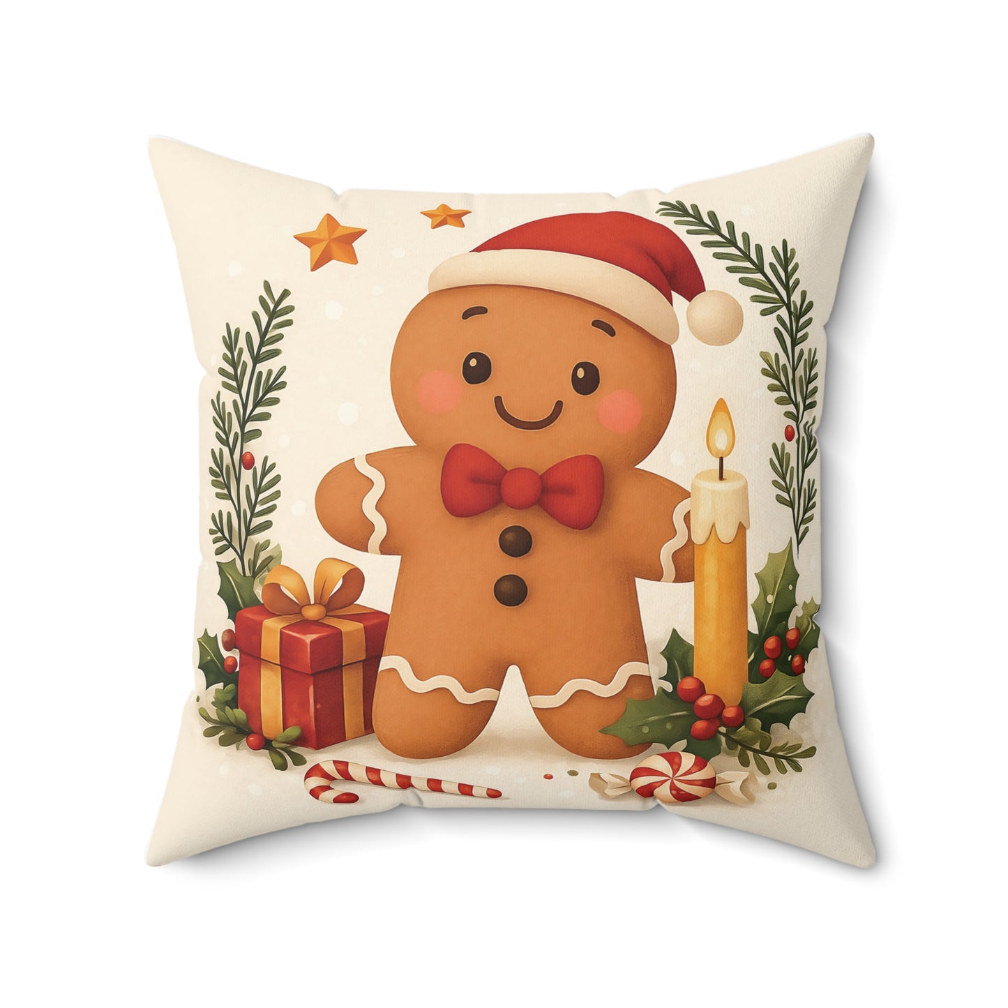 Cute Gingerbread Man Christmas Pillow — Holiday Decorative Throw Cushion