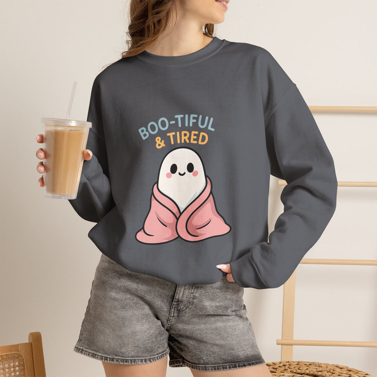 Boo-tiful & Tired Sweatshirt, Halloween-Themed Design