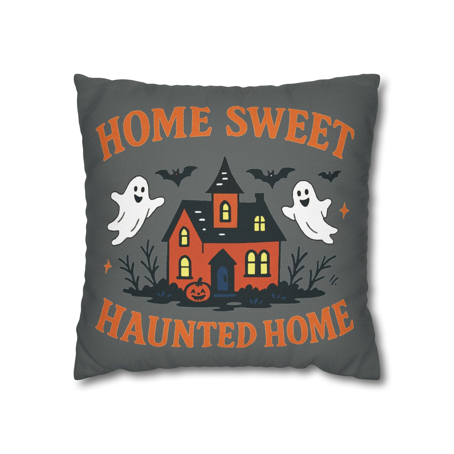 Halloween Themed Square Pillowcase, Home Sweet Haunted Home Decor