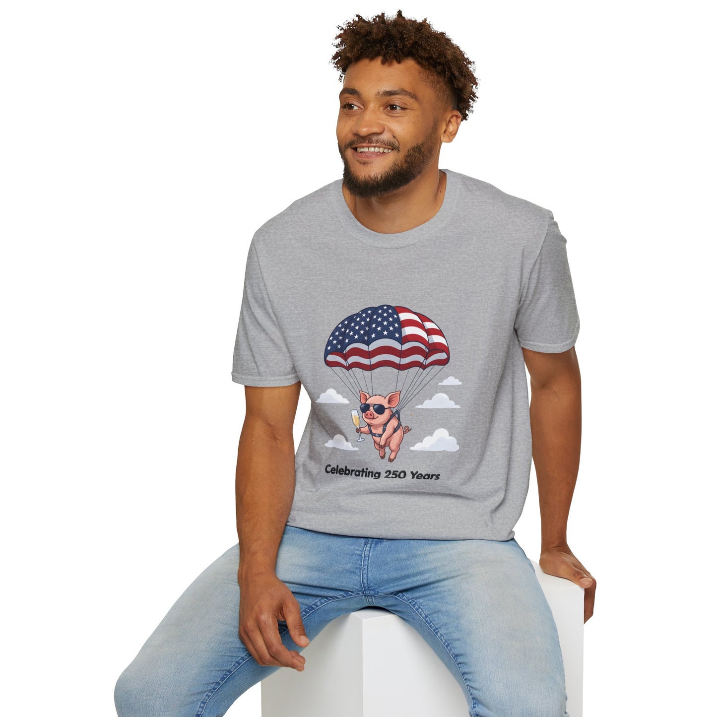Patriotic Parachuting Piglet T-shirt - “Celebrating 250 Years”