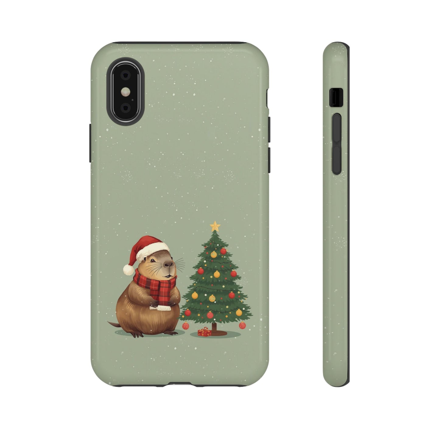 Christmas Phone Case with Capybara Design, Dual Layer Protective Case for Iphone 17, 16, 15, 14, 13 & Samsung