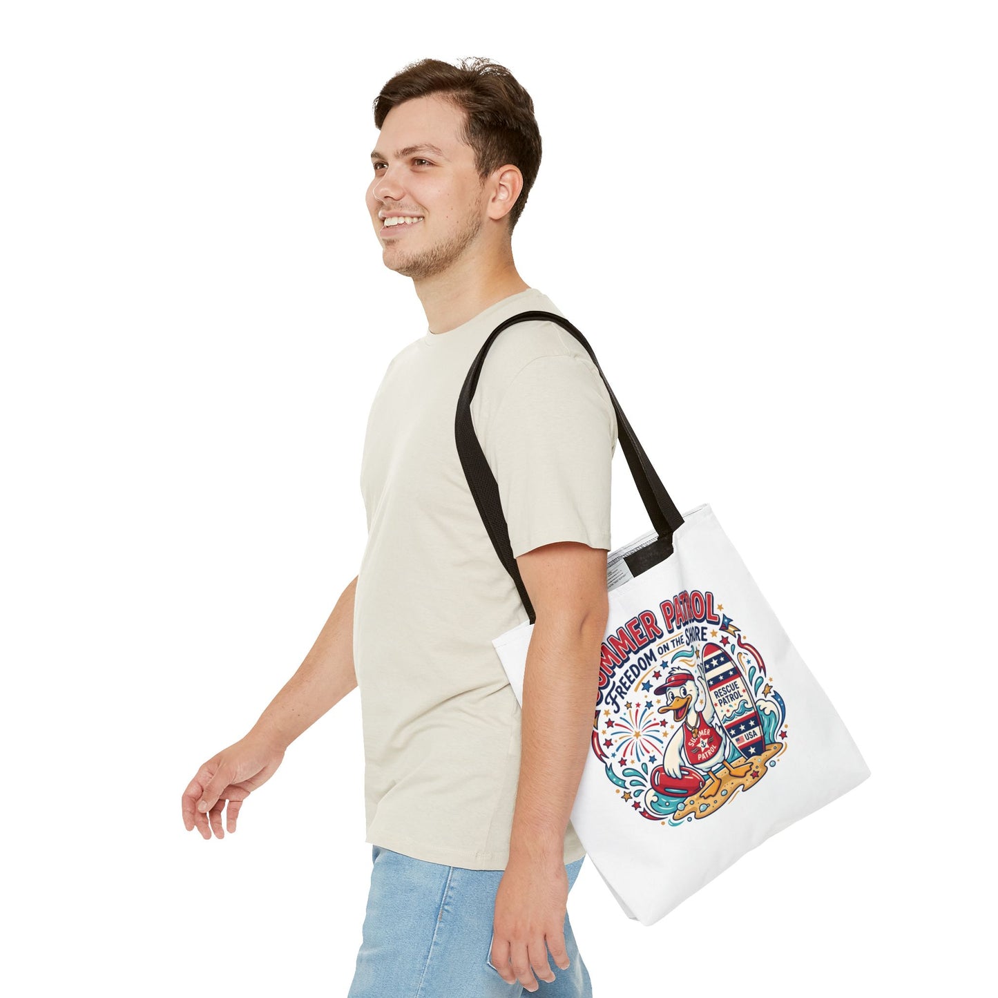 Summer Patrol Beach Tote Bag – 'Freedom on the Shore' Patriotic Design, 4th of July Gift