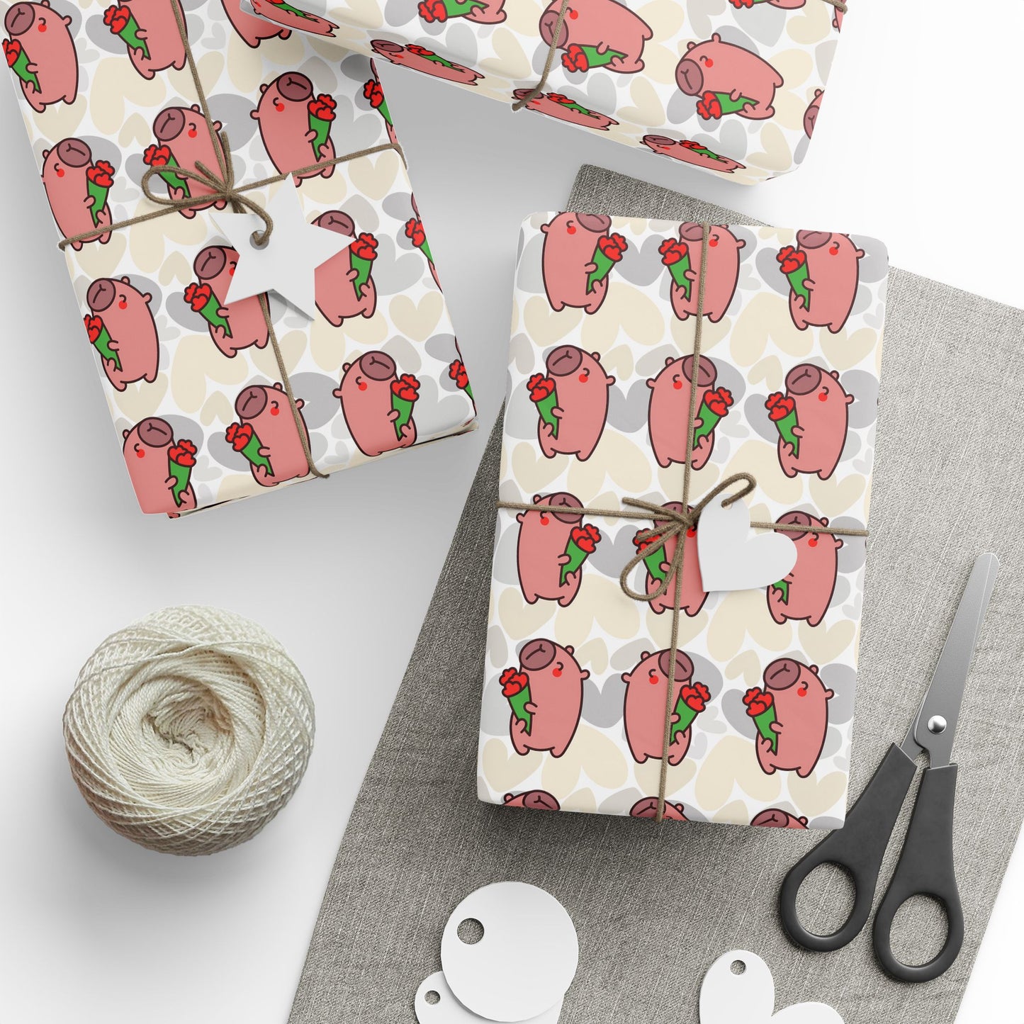 Valentine's Day Wrapping Paper — Cute Capybara Gift Wrap for Birthday, Baby Shower