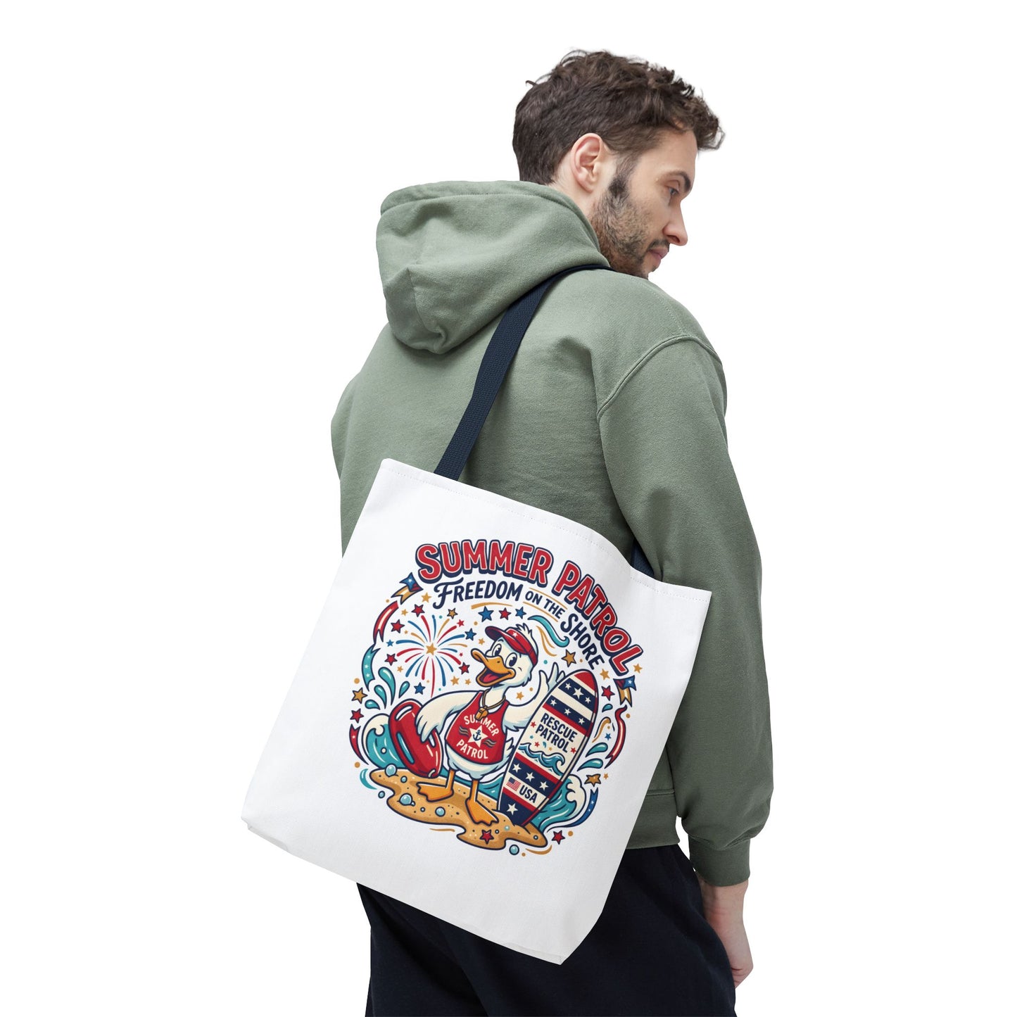 Summer Patrol Beach Tote Bag – 'Freedom on the Shore' Patriotic Design, 4th of July Gift