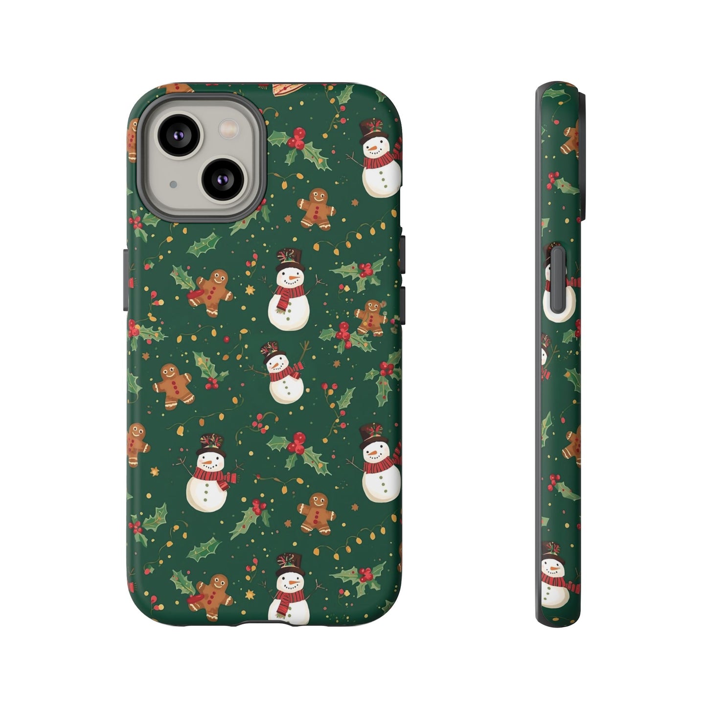 Christmas Phone Case with Snowmen and Gingerbread Design, Dual Layer Phone Case for Iphone 17, 16, 15, 14, 13, 12, 11 & Samsung