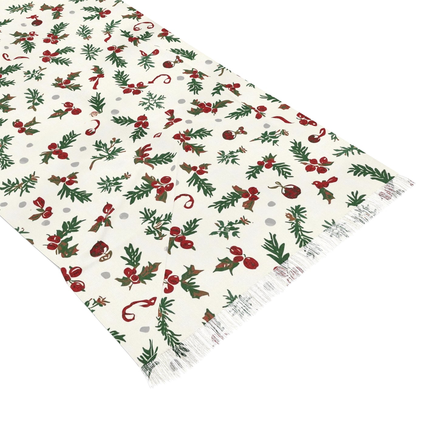 Christmas Themed Scarf, Festive Winter Light Scarf with Candy Cane and Holly Design