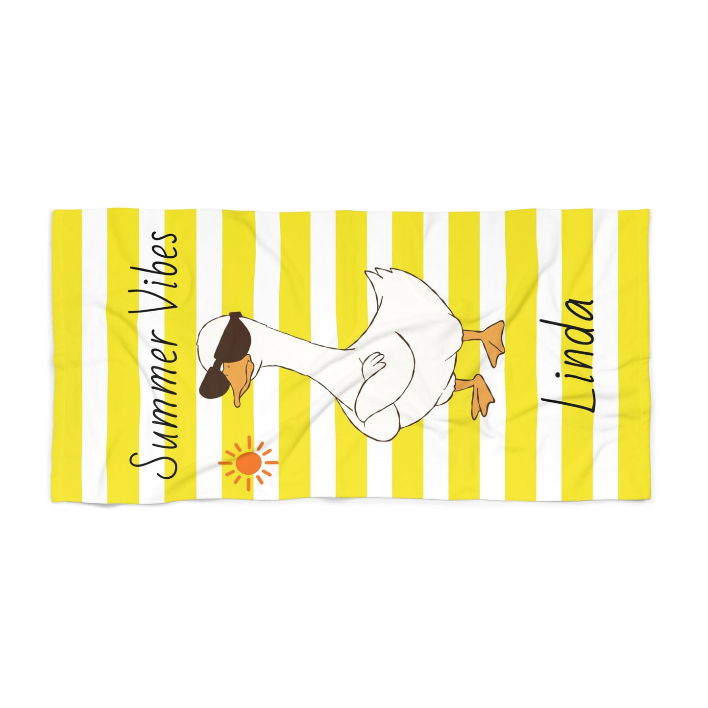 Personalized 'Summer Vibes' Yellow Stripe Beach Towel - Custom Name Towel