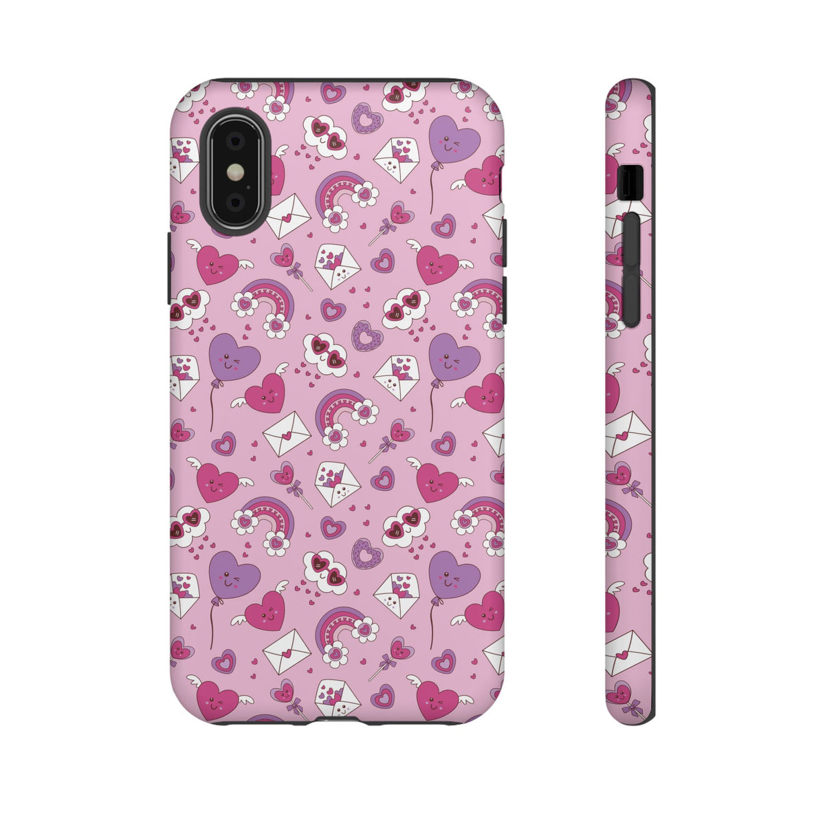 Pink Valentine Phone Case – Cute Hearts, Envelopes & Rainbows Protective Cover