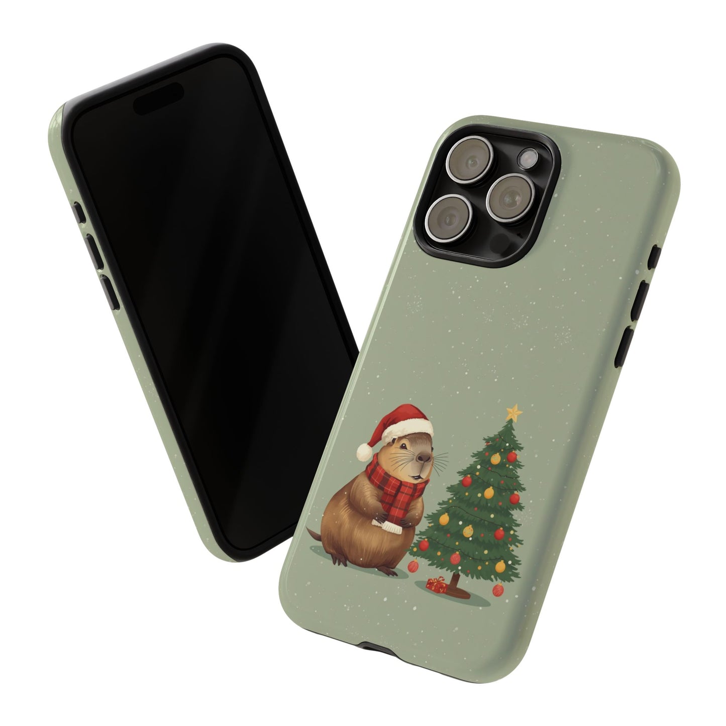 Christmas Phone Case with Capybara Design, Dual Layer Protective Case for Iphone 17, 16, 15, 14, 13 & Samsung