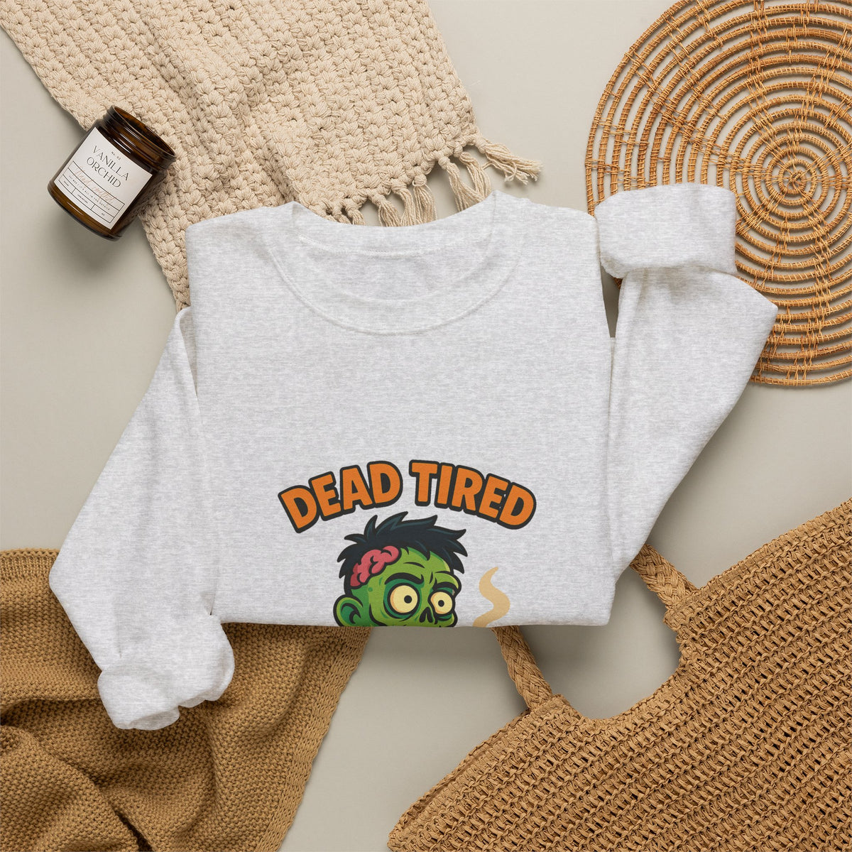 Dead Tired Zombie Sweatshirt, Funny Halloween Crewneck, Spooky Season Apparel
