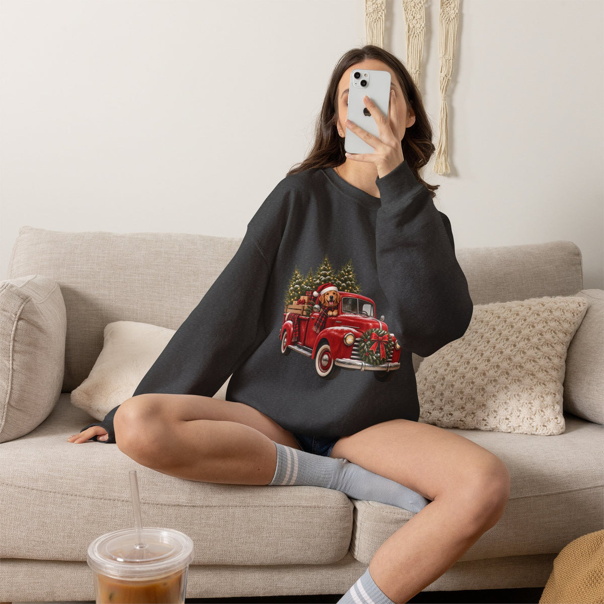 Vintage Red Truck Christmas Sweatshirt, Unisex Sweatshirt
