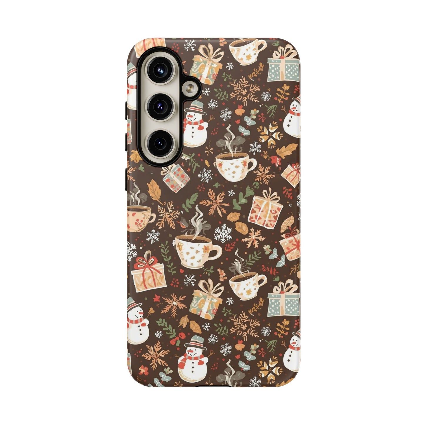 Christmas Phone Case, Winter Holiday Phone Case with Snowmen and Gifts Design for Iphone 17, 16, 15, 14, 13, 12, 11 & Samsung