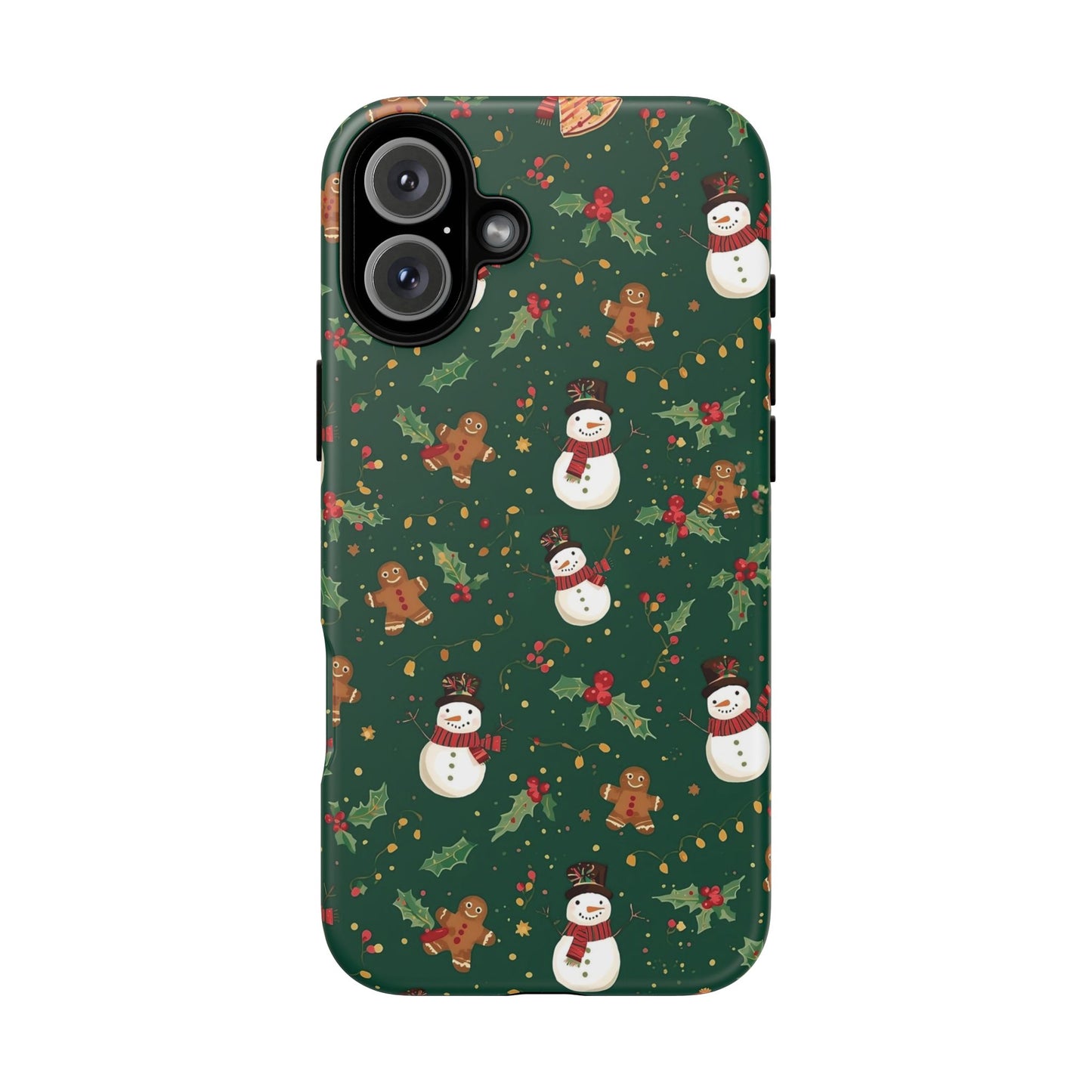 Christmas Phone Case with Snowmen and Gingerbread Design, Dual Layer Phone Case for Iphone 17, 16, 15, 14, 13, 12, 11 & Samsung