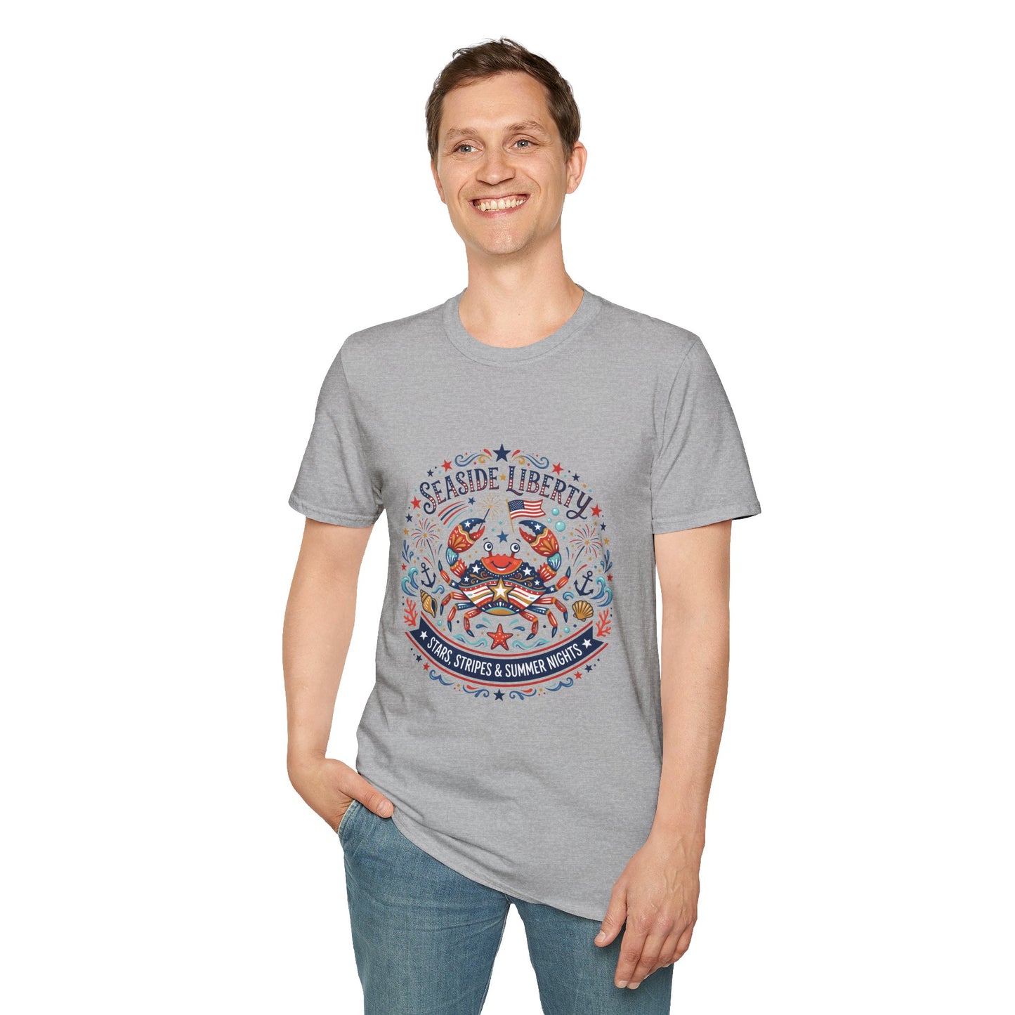 Seaside Liberty Crab T-Shirt — 4th of July Patriotic Summer Beach Tee