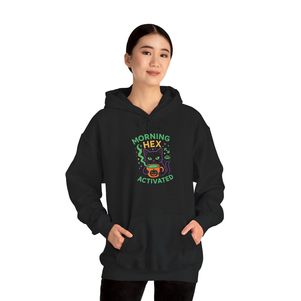 Morning Hex Activated Hoodie, Cozy Black Sweatshirt for Halloween