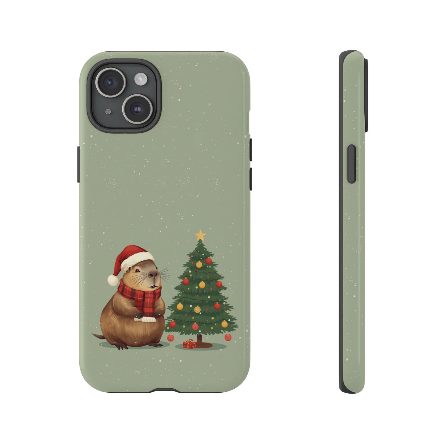 Christmas Phone Case with Capybara Design, Dual Layer Protective Case for Iphone 17, 16, 15, 14, 13 & Samsung