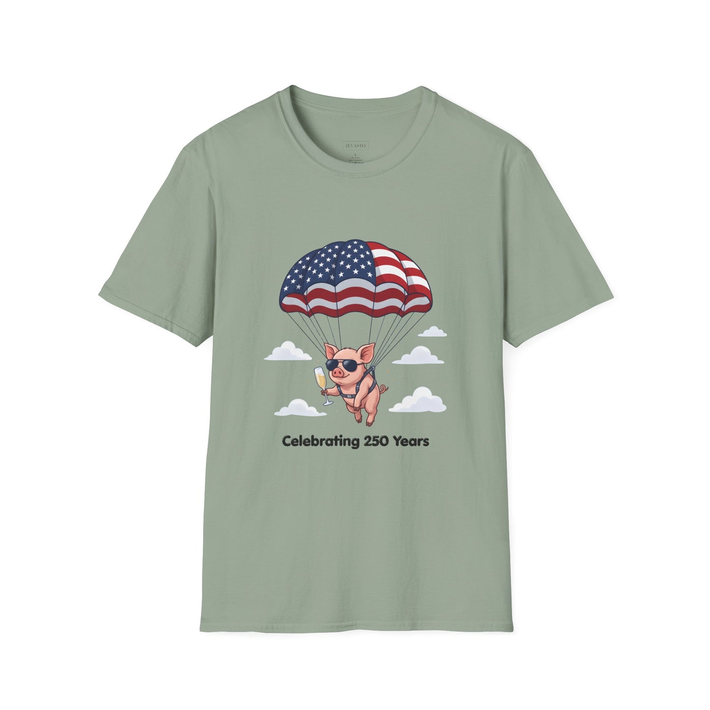Patriotic Parachuting Piglet T-shirt - “Celebrating 250 Years”