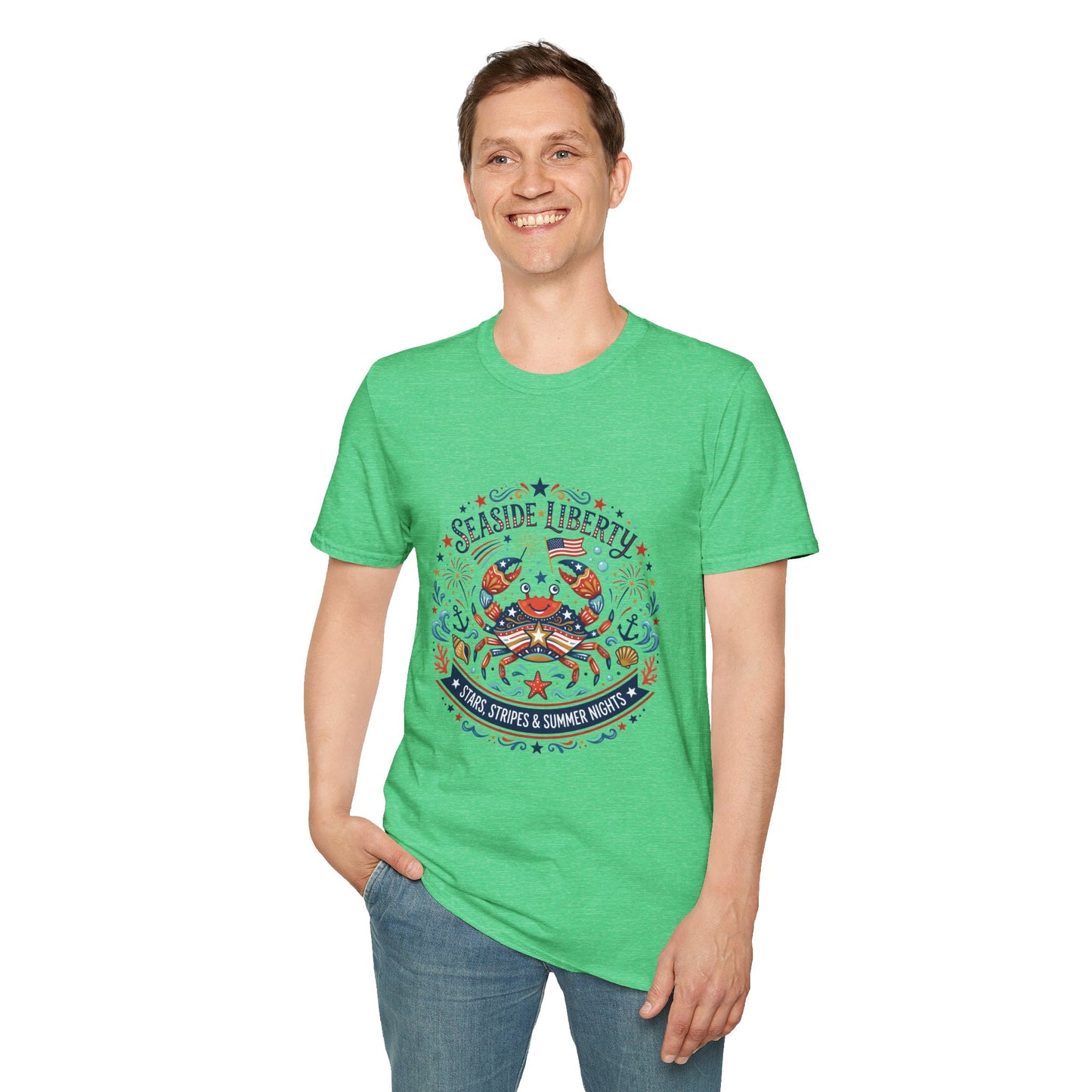 Seaside Liberty Crab T-Shirt — 4th of July Patriotic Summer Beach Tee