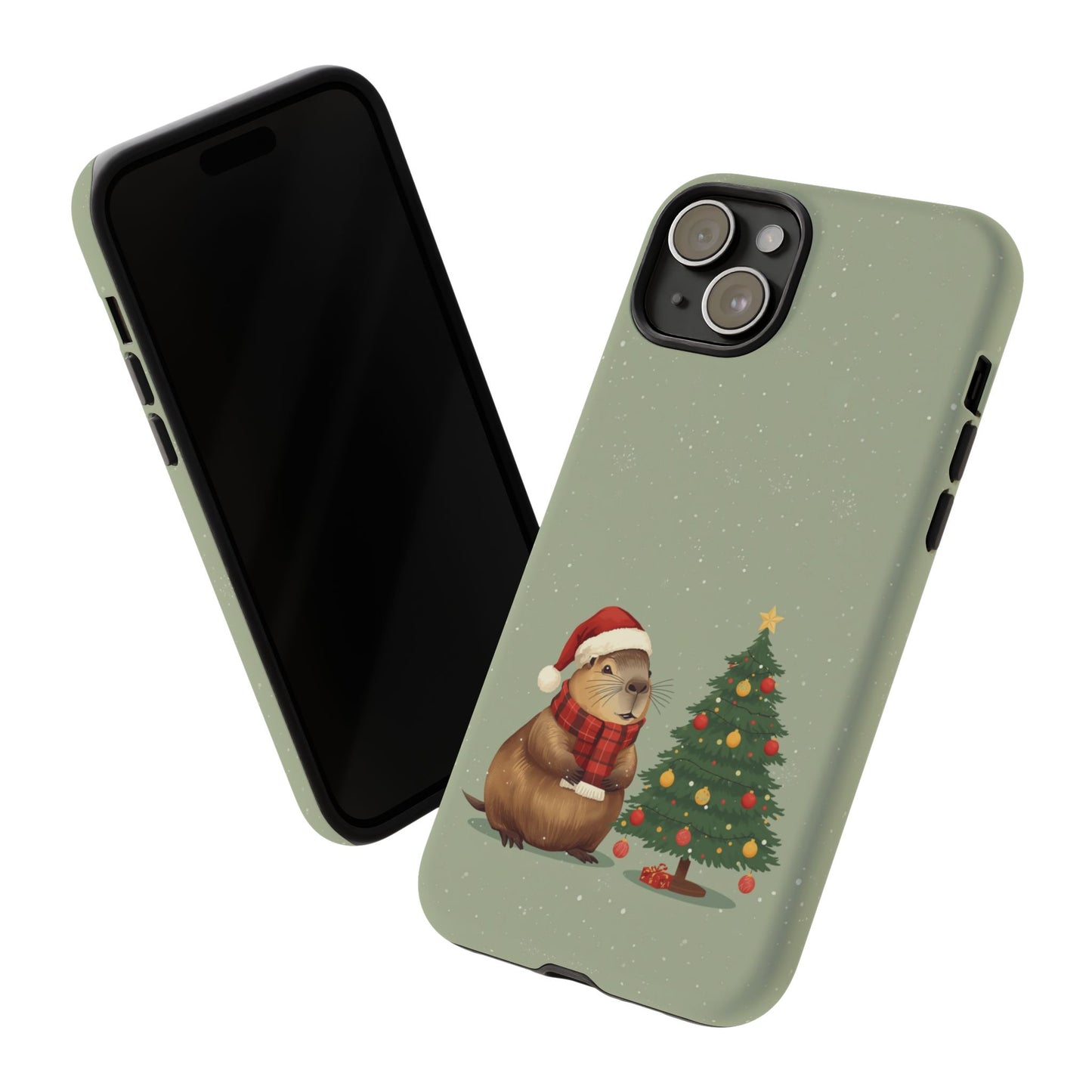 Christmas Phone Case with Capybara Design, Dual Layer Protective Case for Iphone 17, 16, 15, 14, 13 & Samsung