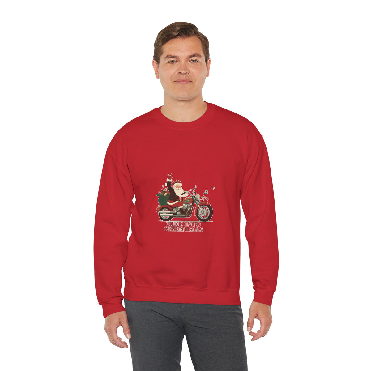 Christmas Motorcycle Sweatshirt - "Ride Into Christmas" Santa Biker Holiday Crewneck