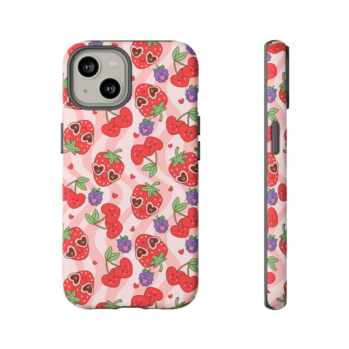 Cute Kawaii Strawberry & Cherry Phone Case — Pink Fruit Pattern Protective Case