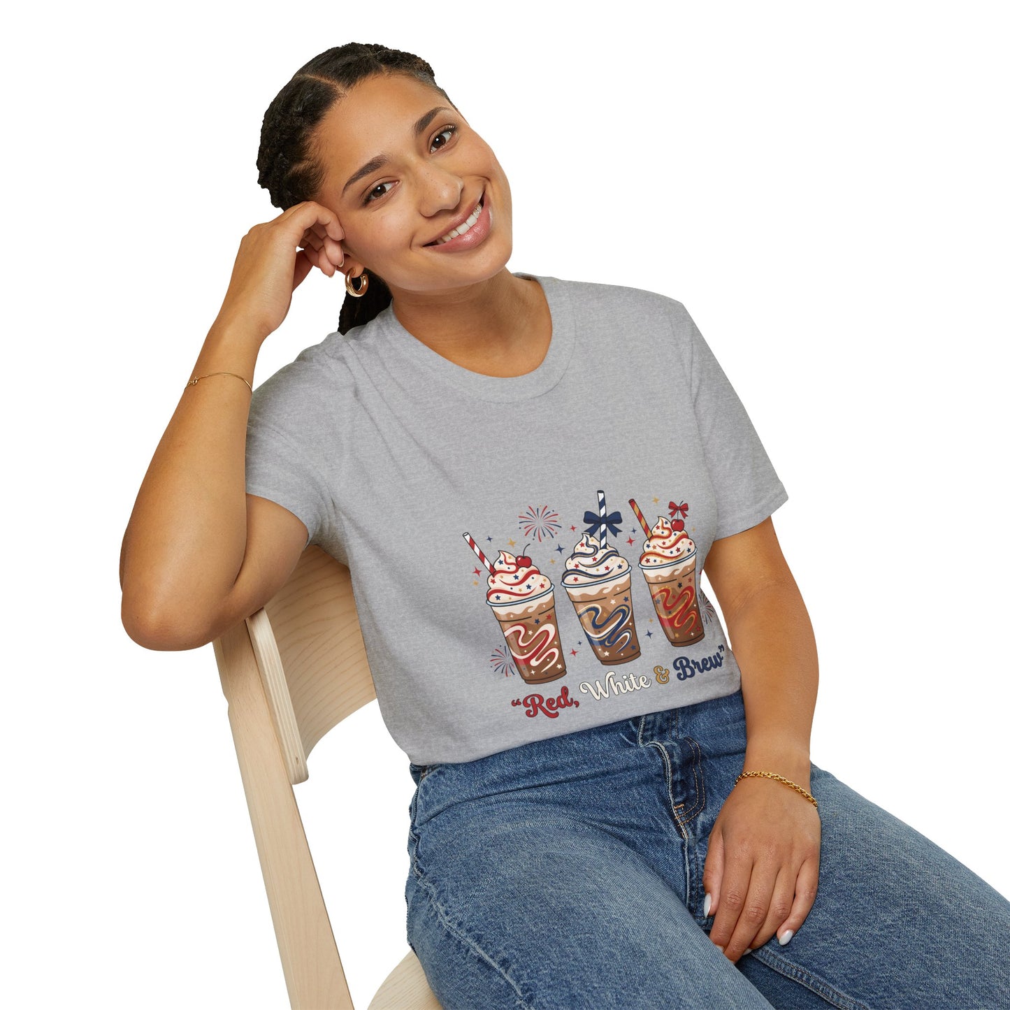 Patriotic Iced Coffee Tee — "Red, White & Brew" Graphic T‑Shirt