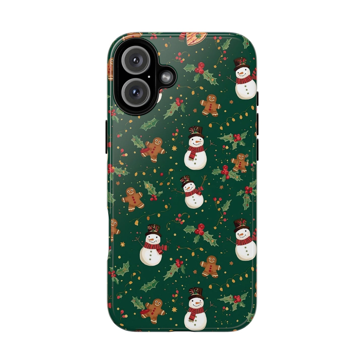 Christmas Phone Case with Snowmen and Gingerbread Design, Dual Layer Phone Case for Iphone 17, 16, 15, 14, 13, 12, 11 & Samsung