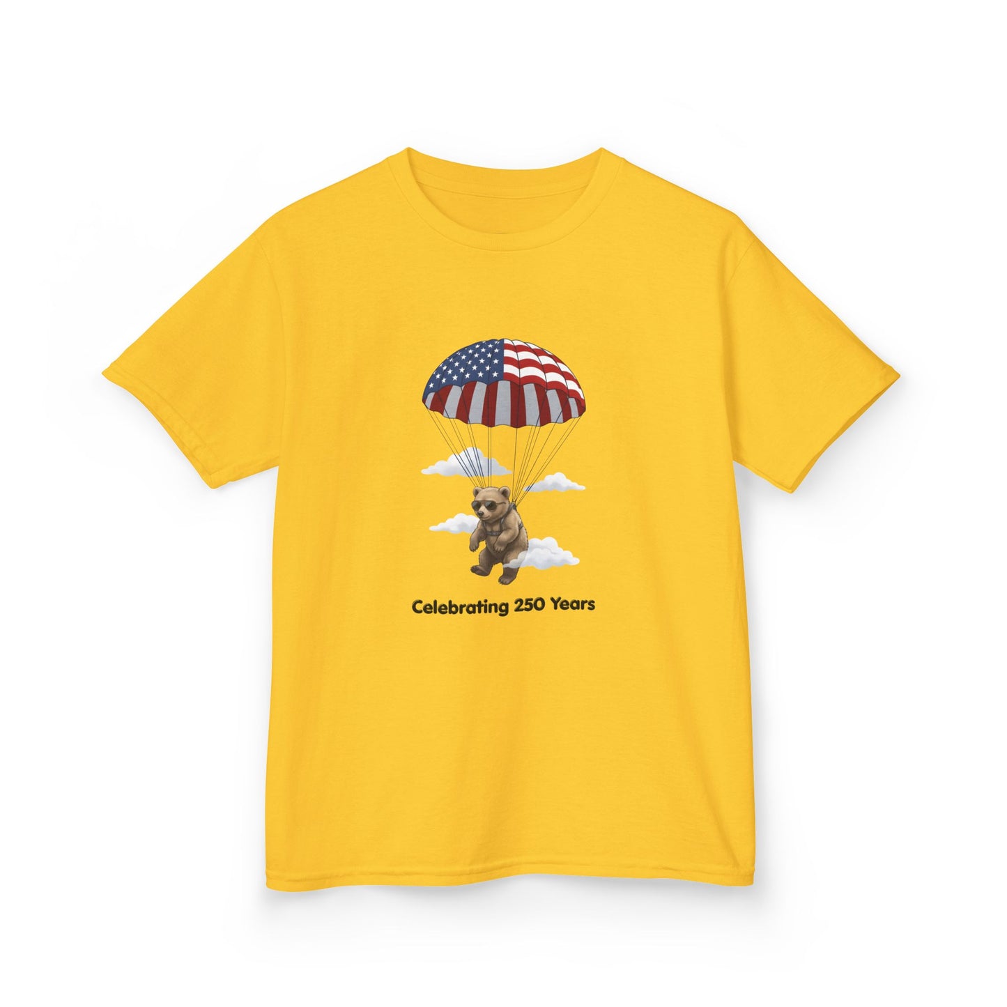 Kids Tee — Patriotic Parachute Bear "Celebrating 250 Years"